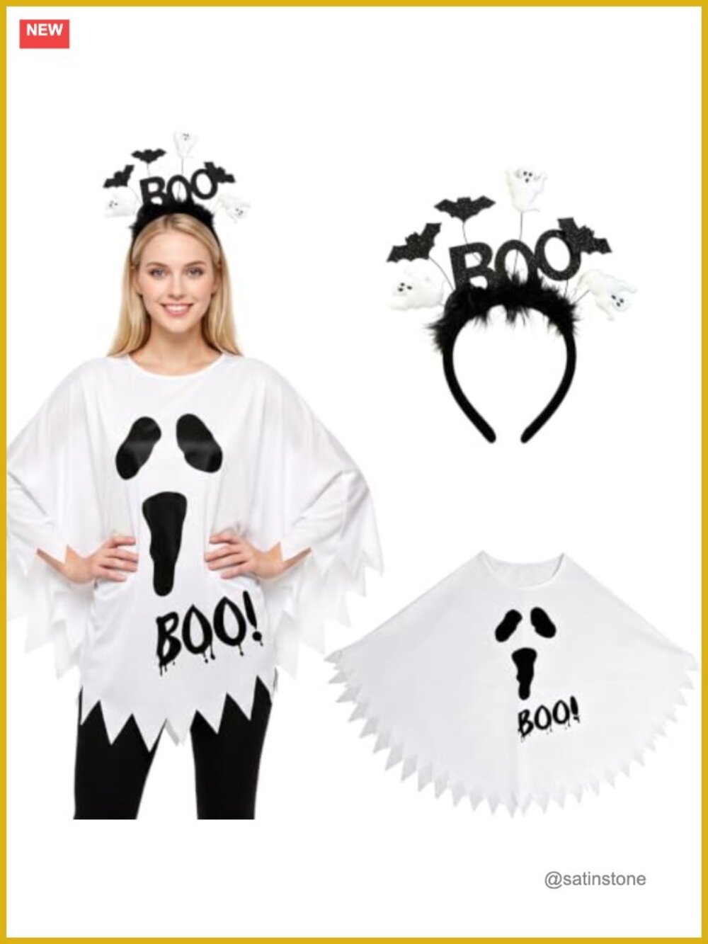 Halloween Ghost Poncho Costume Set with BOO Headband Polyester Cosplay